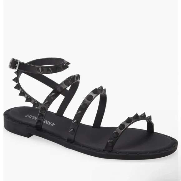 🍄SPRING SALE- firm price 🍄Steve Madden Black Studded Gladiator Flats - Picture 4 of 16